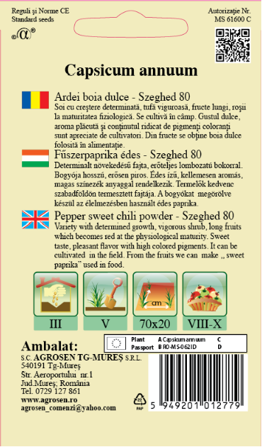 Ardei boia dulce - Szegedi 80