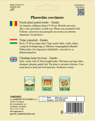 Fasole pitică pentru boabe-Eureka