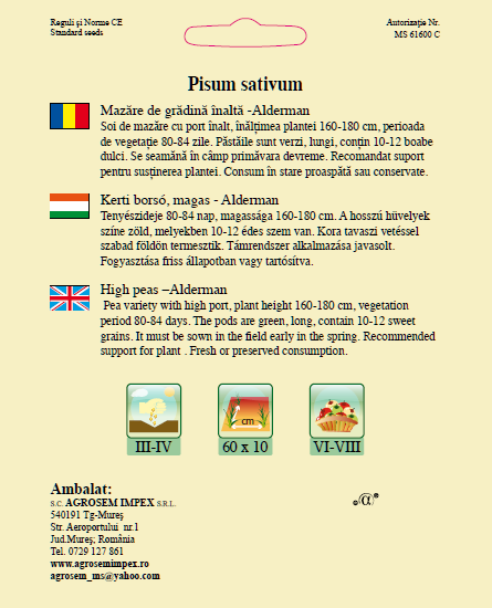 Mazăre de grădină înaltă-Alderman