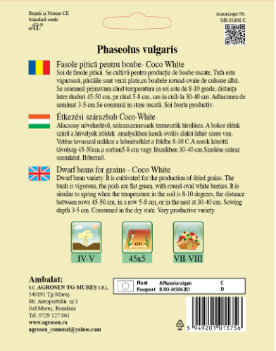 Fasole pitică pentru boabe - Coco White
