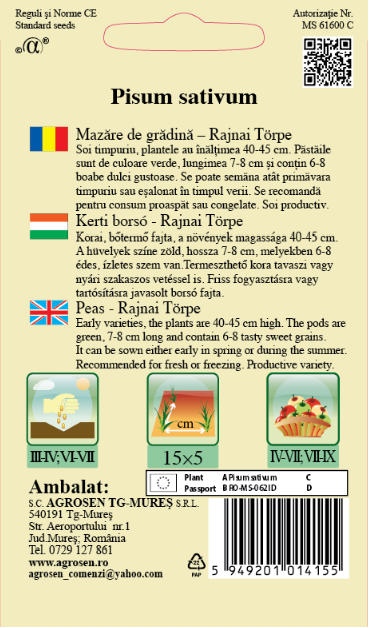 Mazăre de grădină - Rajnai Torpe