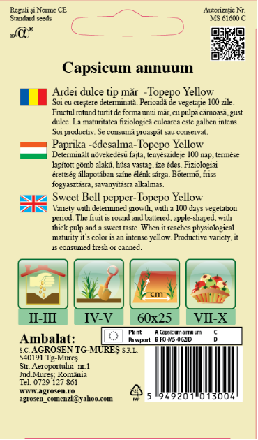 Ardei gras dulce tip mar - Topepo Yellow